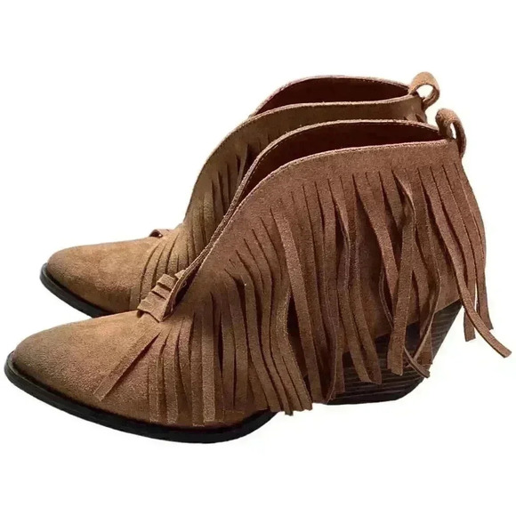 Coconuts by Matisse Lambert Women 8.5 Suede Fringe Western Ankle Boots Brown - Picture 6 of 9